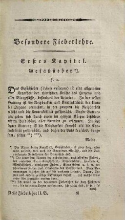 Ueber die Erkenntniß und Kur der Fieber, Zweyter Band. Besondere Fieberlehre : Gefäßfieber, Wechselfieber, Saugaderfieber und die Entzündungen