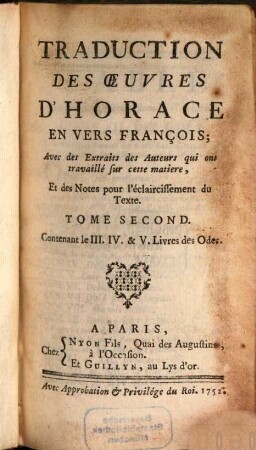 Traduction des oeuvres D'Horace, Tom. 2 (1752)