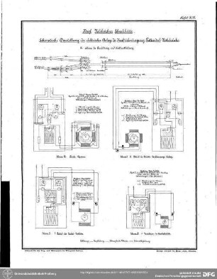 Tafel XIX - Königl. Halsbrückner Schmelzhütte. Schematische Darstellung der elektrischen Anlage der Kraftübertragung Tuttendorf-Halsbrücke. B. Schema der Fernleitung und Kraftvertheilung : Tafel XIX - Königl. Halsbrückner Schmelzhütte. Schematische Darstellung der elektrischen Anlage der Kraftübertragung Tuttendorf-Halsbrücke. B. Schema der Fernleitung und Kraftverteilung