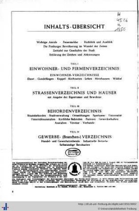Inhaltsverzeichnis, wichtige Anrufe, Feuermelder.