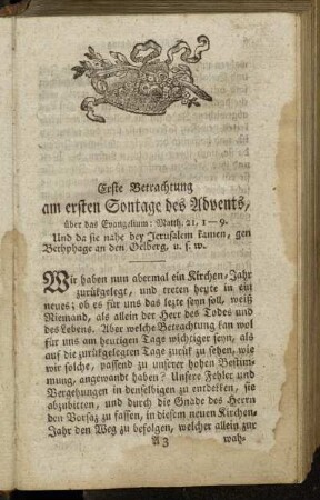 Erste Betrachtung am ersten Sontage des Advents, [...]