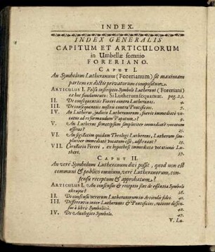 Index Generalis Capitum Et Articulorum in Umbellæ somnio Foreriano.