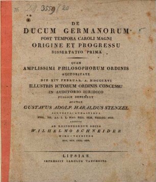 De ducum Germanorum post tempora Caroli M. origine et progressu diss. I.