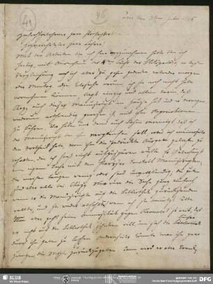Eigenh. Brief von Christian Lassen an August Wilhelm von Schlegel, Paris, 02.07.1825