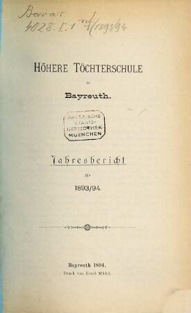 Jahres-Bericht. 1893/94