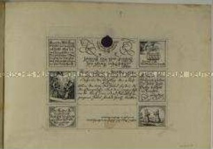 Faltbrief mit 9 Text/Bildfeldern zum 200. Jahrestag der Augsburger Konfession (2. Vorderseite oben)
