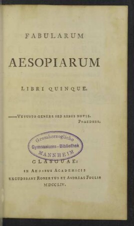 Fabularum Aesopiarum Libri Quinque