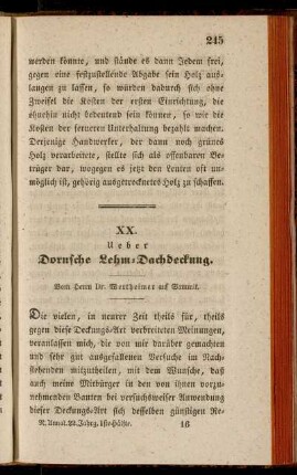 XX. Ueber Dornsche Lehm-Dachdeckung