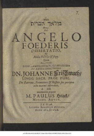 ... Sive De Angelo Foederis Dissertatio : Ex Malach. III,1 & seqq.