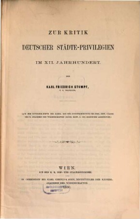 Zur Kritik deutscher Städte-Privilegien im XII. Jahrhundert
