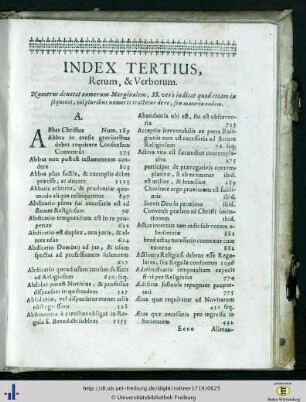 Index Tertius, Rerum, et Verborum.
