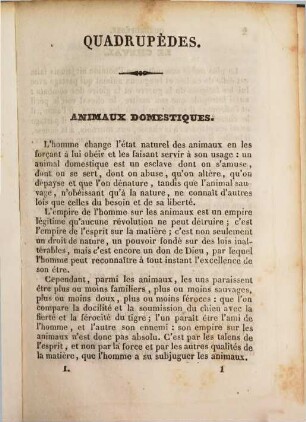 Petit Buffon : Histoire naturelle des quadrupèdes, des oiseaux, des reptiles, des poissons et des insectes ; extraite des grands ouvrages de Buffon, Lacépède et Olivier, 1 Quadrupèdes