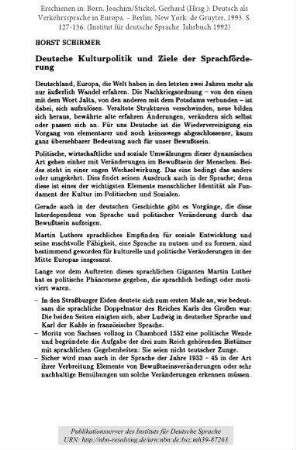 Deutsche Kulturpolitik und Ziele der Sprachförderung