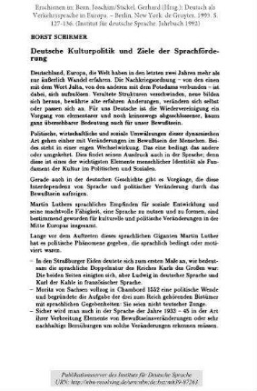 Deutsche Kulturpolitik und Ziele der Sprachförderung