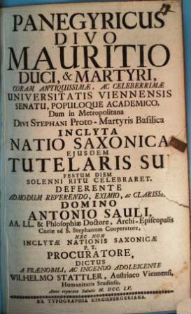 Panegyricus Divo Mauritio Duci, & Martyri
