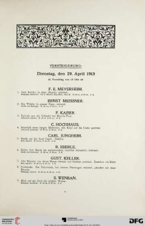 Versteigerung: Dienstag, den 29. April 1913 (Nr. 1-261)
