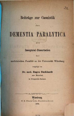 Beiträge zur Casuistik der Dementia paralytica