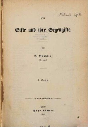 Die Gifte und ihre Gegengifte, 1