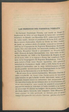 Las memorias del Cardenal Ferrata