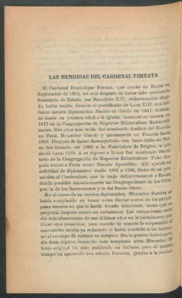 Las memorias del Cardenal Ferrata