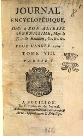 Journal encyclopédique ou universel. 1769, 8