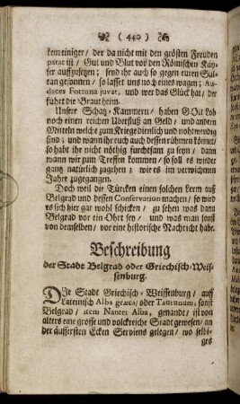 Beschreibung der Stadt Belgrad oder Griechisch-Weissenburg.