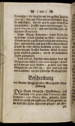 Beschreibung der Stadt Belgrad oder Griechisch-Weissenburg.