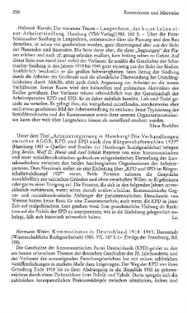 Arbeiterregierung in Hamburg, die Verhandlungen zwischen ADGB, KPD und SPD nach den Bürgerschaftswahlen 1927, hrsg. von Jörg Berlin, Wulf D. Hund, Axel Schildt, (Quellen und Studien zur Hamburger Sozialgeschichte) : Hamburg, 1983