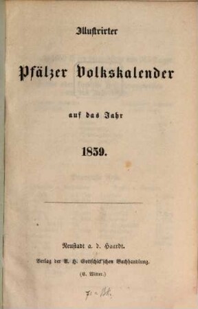 Illustrirter Pfälzer Volkskalender. 1859