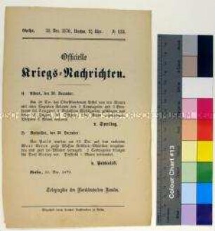 Kriegsdepesche des Norddeutschen Bundes über die Kriegsereignisse vom 28.-30.12.1870 bei Longpré und zur Eroberung des Mont Avron bei Paris