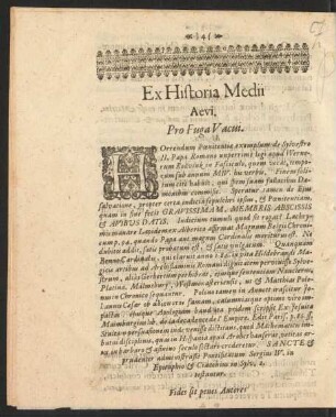 Ex Historia Medii Aevi. Pro Fuga Vacui.