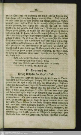 17. September. Herzog Wilhelm der Tapfre stirbt