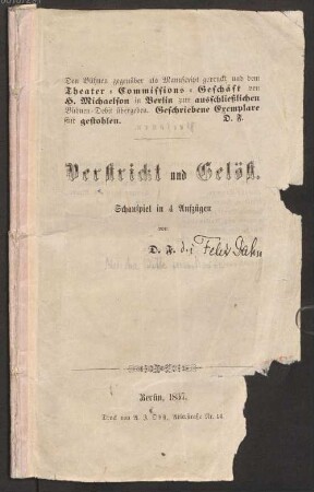 Felix Dahn (1834 - 1912) Nachlass: Verstrickt und gelöst - BSB Ana 580 Suppl. G.3