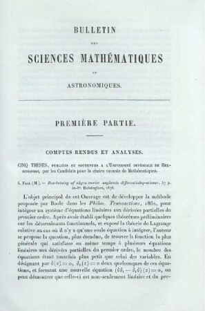 Comptes Rendus et Analyses.