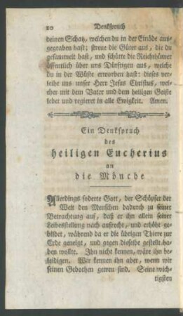 Ein Denkspruch des heiligen Eucherius an die Mönche