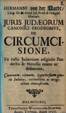 Iuris Iudaeorum Canonici Prodromus de Circumsione