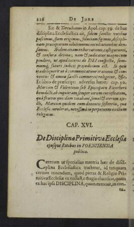 Cap. XVI. De Disciplina Primitiva Ecclesia