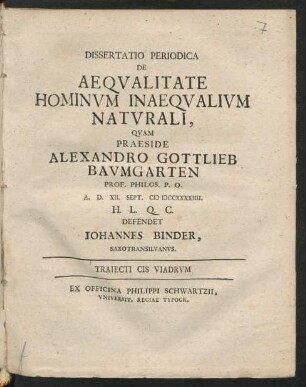 Dissertatio Periodica De Aequalitate Hominum Inaequalium Naturali