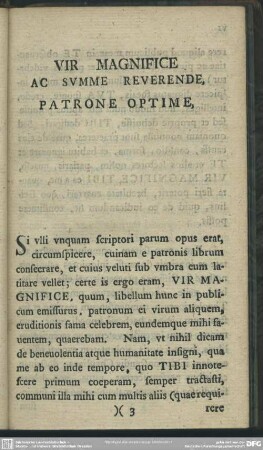 Vir Magnifice Ac Summe Reverende, Patrone Optime
