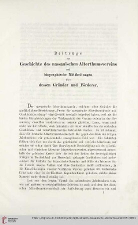 11: Beiträge zur Geschichte des nassauischen Alterthumsvereins und biographische Mittheilungen über dessen Gründer und Förderer