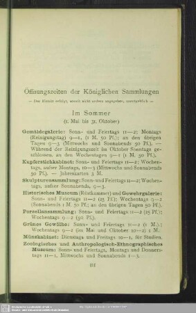 Öffnungszeiten der Königlichen Sammlungen