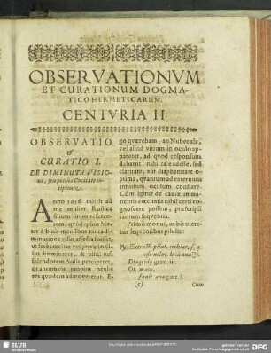 Observatio & Curatio I. - Observatio & Curatio L.