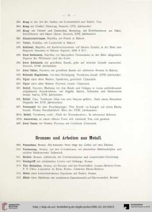 Bronzen und Arbeiten aus Metall (Nr. 309-398)