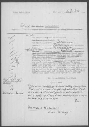 Talheim (Lkr. Tuttlingen) mit Eßlingen (Tuttlingen): Visitationsbericht mit Pfarrbericht 1964