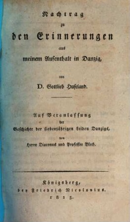 Nachtrag zu den Erinnerungen aus meinem Aufenthalt in Danzig