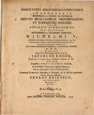 Diss. anat. path. inaug. exhibens et icone illustrans nervos musculorum abdominalium, et superficiei inguinis