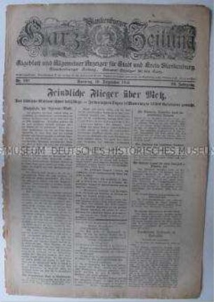 "Blankenburger Harz-Zeitung" u.a. zu Luftangriffen der Entente auf Metz