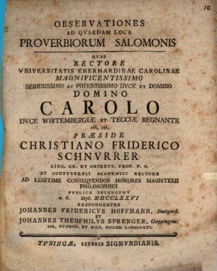 Observationes ad quaedam loca Proverbiorum Salomonis
