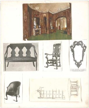 Rosenbauer, Gregor; Frankfurt; Studienarbeiten - Innenansicht, Spiegelrahmen, Sessel, Sofa, Tisch (Ansicht, Innenraumperspektive, Perspektive)