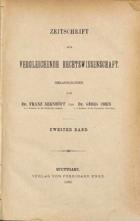 Zeitschrift für vergleichende Rechtswissenschaft : Archiv für internationales Wirtschaftsrecht. 2. 1880